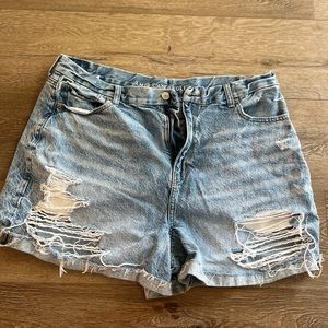 American Eagle Outfitters Light Blue Distressed High-Rise Jean Shorts